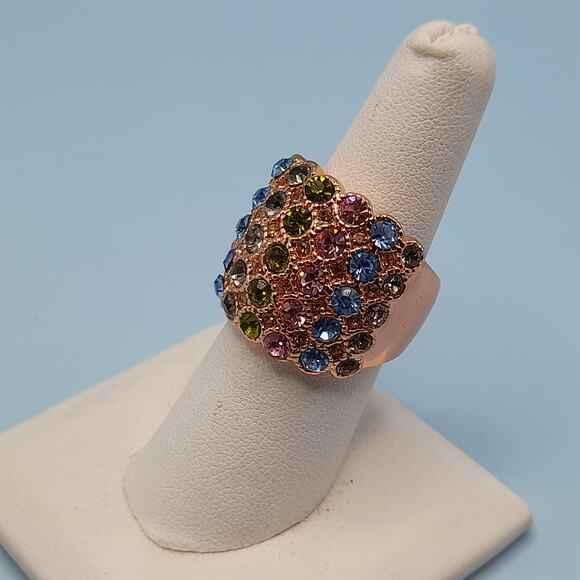 Multicolored Rhinestone Wide Band Ring, Rose Gold Tone, Size 7.75 - Picture 14 of 14